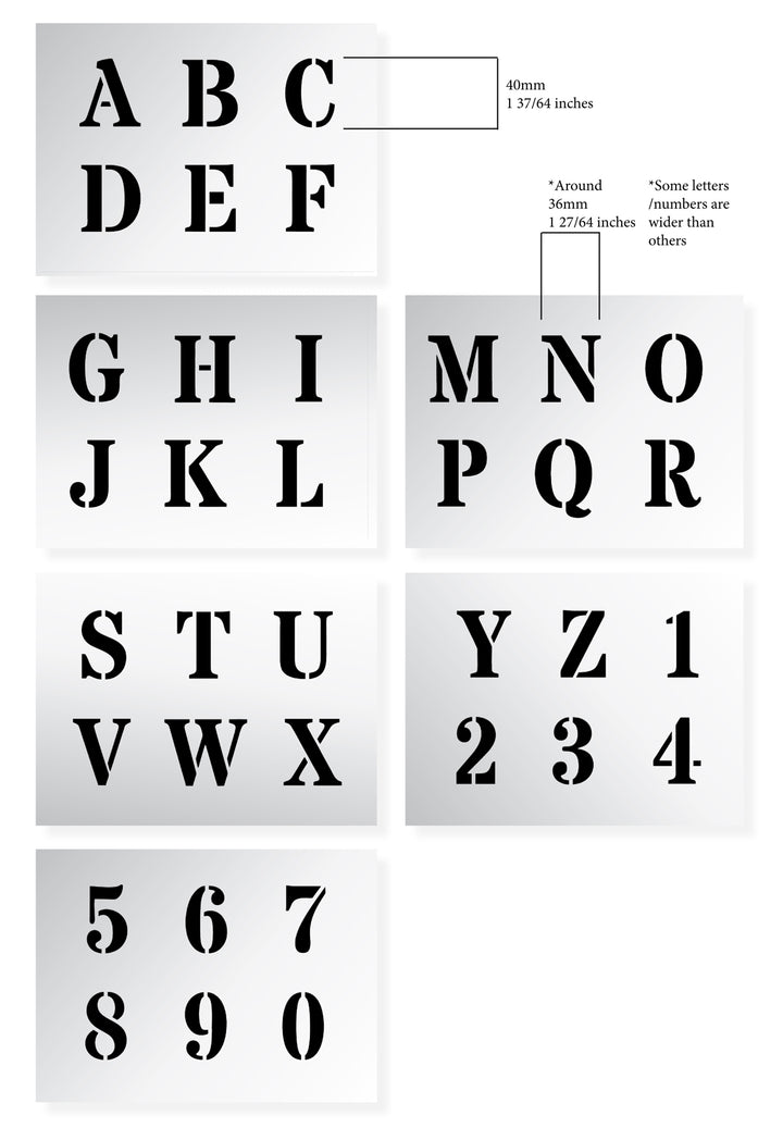 Sjabloon Alfabeet & Nummers - Lettertype "ROMAN" (4 maten)
