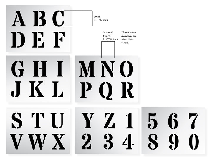 Sjabloon Alfabeet & Nummers - Lettertype "ROMAN" (4 maten)