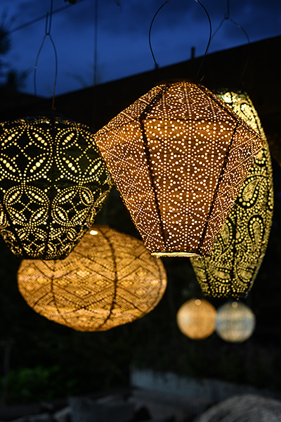 Lumiz Solar Lampion - Balloon 30cm Sashiko (Licht taupe)