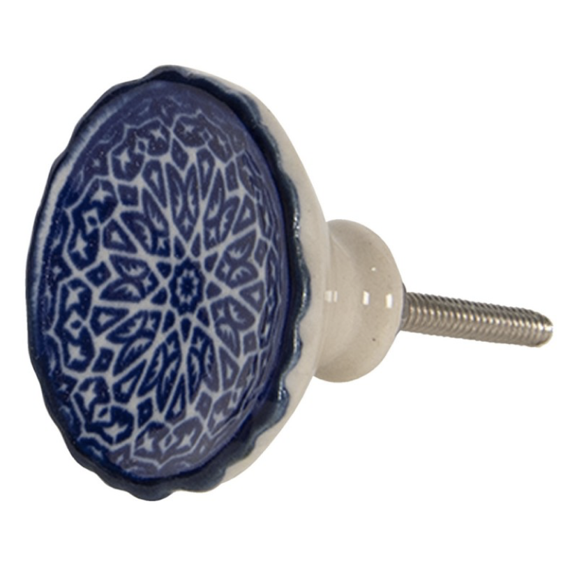 Kastknop Clayre & Eef 4X4cm blauw Keramiek Bloem rond